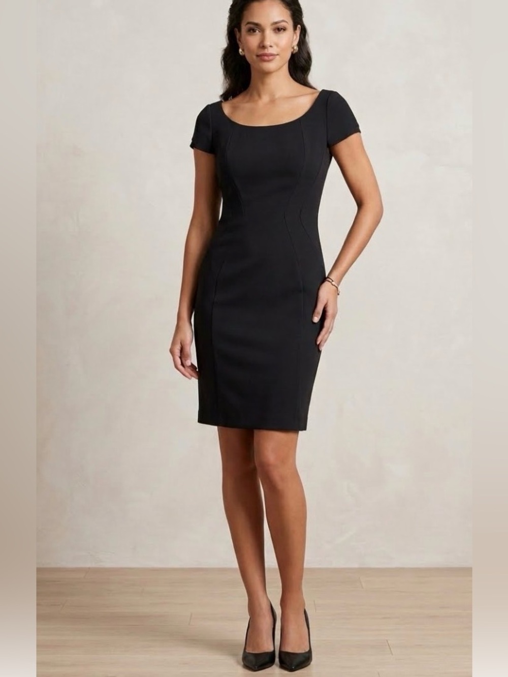 Tahari Dress Black Cap Sleeve Sheath Business Professional Sleek Size 12 EUC